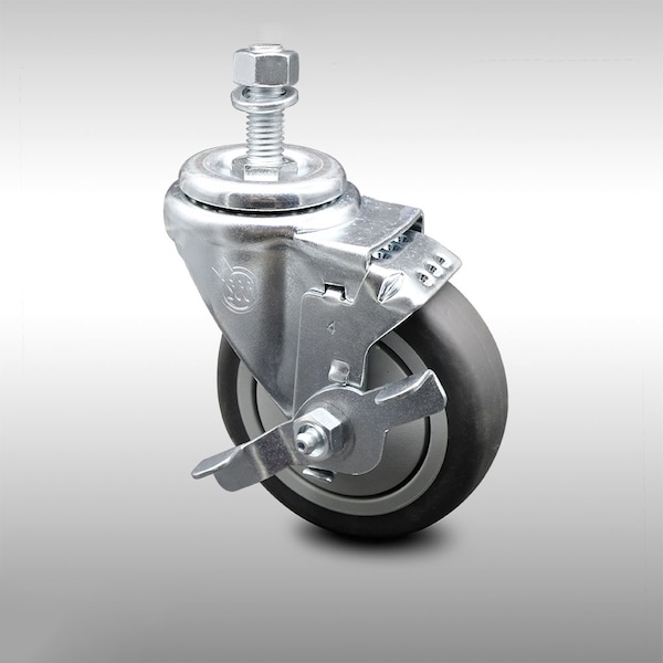 Service Caster 4 Inch SS Thermoplastic Rubber Swivel 1/2 Inch Threaded Stem Caster with Brake SCC SCC-SSTS20S414-TPRB-TLB-121315 - main